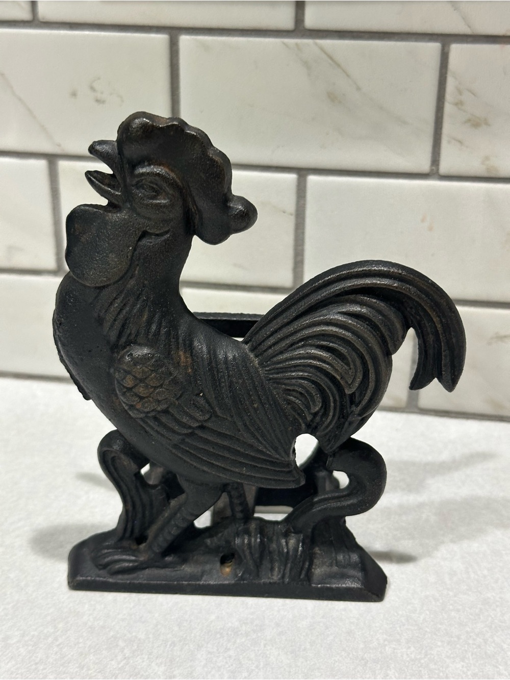 Vintage Cast Iron Rooster Napkin Holder Black Price Imports Taiwan.